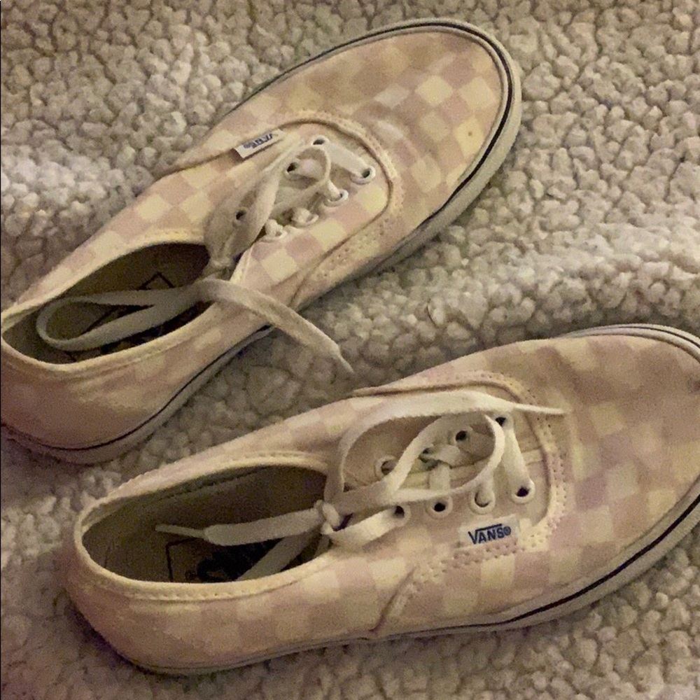 yellow and pink checkered vans